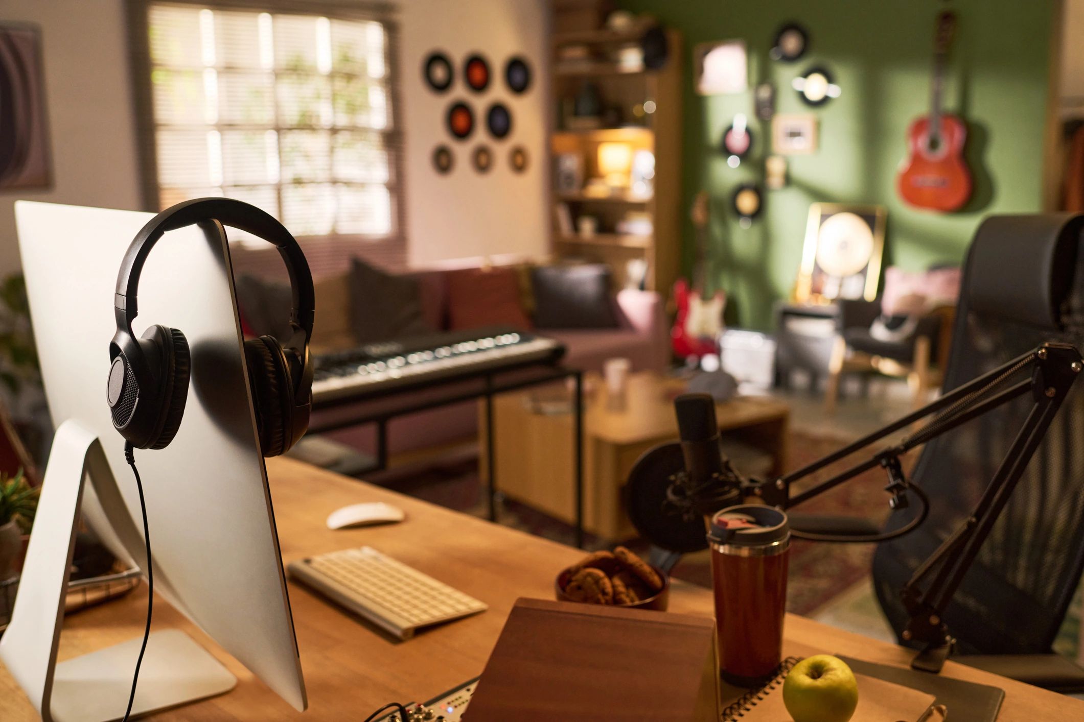 Podcast studio setup representing the Hoppin 12s listening experience